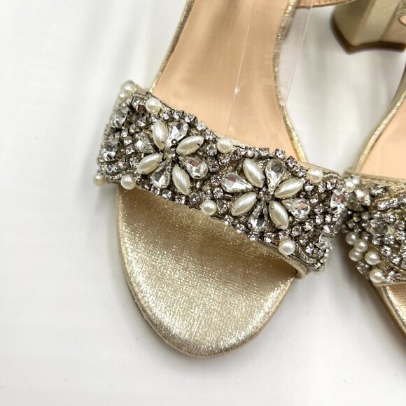 Paradox London Womens Size 6 Hira Champagne Shimmer Block‎ Heels Sandals Shoes - Picture 3 of 12